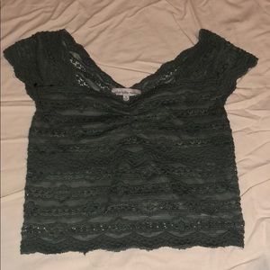 Green lace off the shoulder cropped top